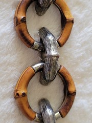 70’s Rare Vintage Gucci Bamboo Links Sterling Connector Toggle CLASP BRACELET 9″