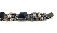 Vintage Mexico 24mm Sterling Silver Domed Rectangle Black Onyx Cluster Bracelet