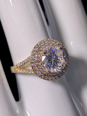 Vintage Inspired Round Cut Simulated Diamond Solitaire with Simulated Diamond Do