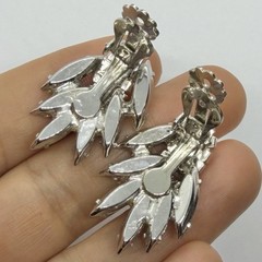 Vtg Clear Navette Rhinestone Silvertone Statement Earrings Clip-on Earrings