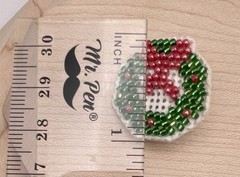Beaded Christmas Wreath Cross-stitch Style Vintage Holiday Brooch