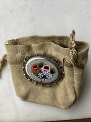 Vintage Italy Micro Mosiac Brooch Italy With Pouch