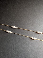Korea Signed Gold Tone Vintage Snake Chain Necklace Faux Pearl Beads 1mm x 29 in