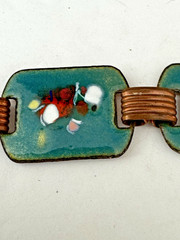 Vintage Ladies Enamel Over Copper Link Panel Bracelet 7″ Bright Color