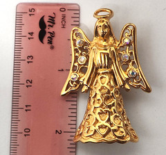 VTG 90s Trifari Designer Signed Angel Christmas Brooch Pin Pendant 6 Rhinestones