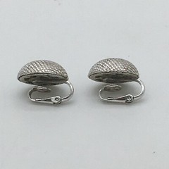 Vintage Signed TRIFARI Crown Silver Tone Textured Round Shape Clip-On Earrings
