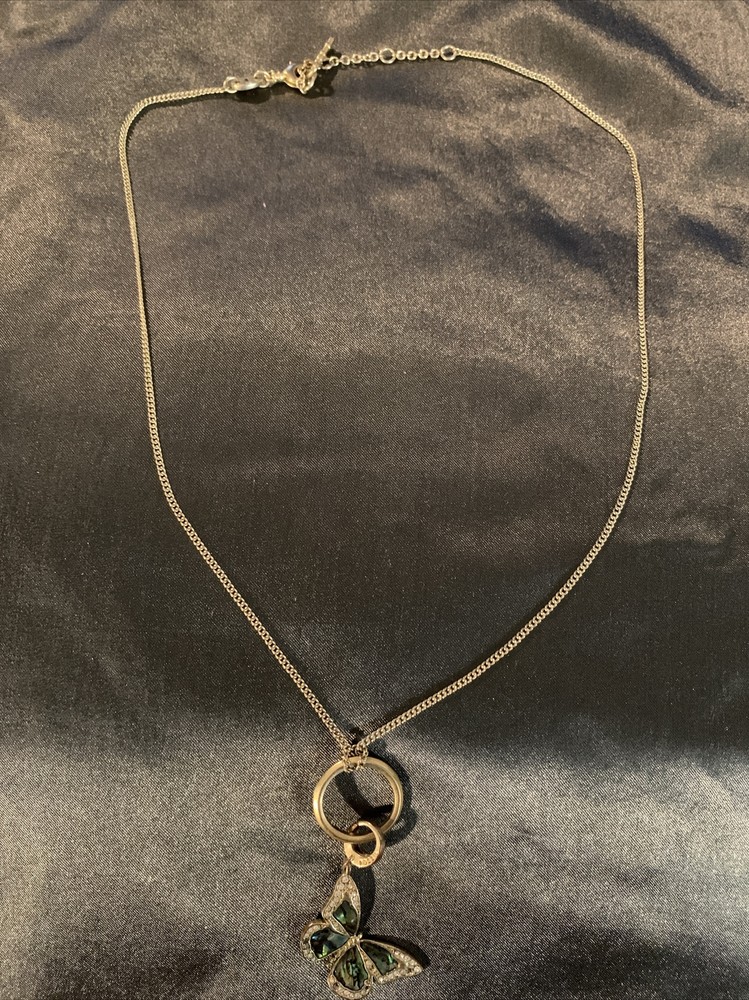 Vintage FOSSIL Enamel Butterfly Gold Tone Necklace 20in