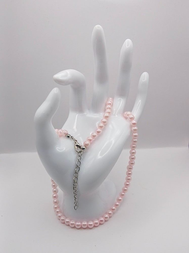 Vintage Pale Pink Faux Pearl Single Strand Necklace Silver Tone Extender 16.5″