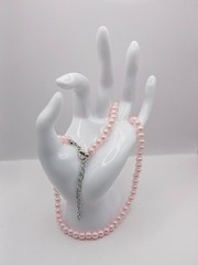 Vintage Pale Pink Faux Pearl Single Strand Necklace Silver Tone Extender 16.5″