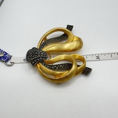 Vintage JUDITH JACK Brooch Sterling Silver Marcasite & Gold Plated Metal 3” Pin