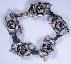 Vintage Rose Floral Link Bracelet Sterling Silver 6.5-7″ Detailed Design