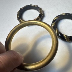 3 VTG BLACK BONED HORN w/BRASS /GOLD INLAIDED BANGLE BRACELETS