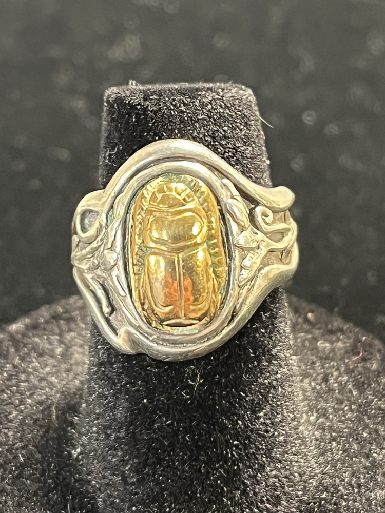 Vintage Sterling Silver Gold Tone Scarab Beetle Ring Size 5 Han Zup– 3077