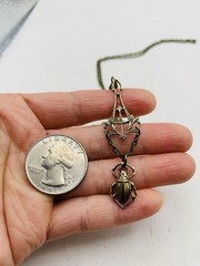 Vintage Egyptian Revival Art Nouveau Lavalier Filigree Scarab Beetle Necklace