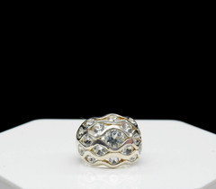 925 Sterling Silver White Topaz Bubble Dome Ring Chunky Statement Sz 6 Jewelry