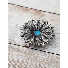 Vintage Pendant Silver Tone & Turquoise Tone 1.5″ – No Chain Included