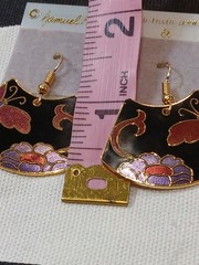 VTG 1970s SAMUEL HUANG CLOISONNE BUTTERFLY FLOWER FAN Drop Dangle EARRINGS