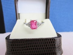 Vintage 925 Sterling Silver Faux Ruby & CZ Ring Emerald-Cut SZ 11