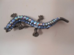 Gecko Lizard Rhinestone Brooch Gun Metal Grey 3″