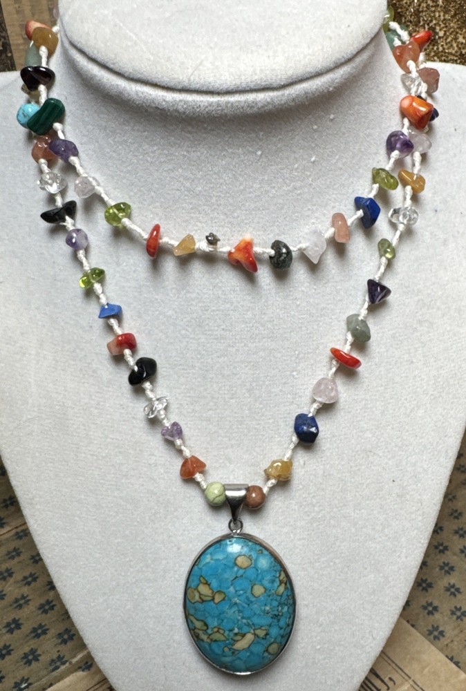 Bohemian Natural Stone Gem Pendant Necklace Turquoise Pendant ￼