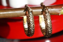 14k yellow gold earrings 0.68″ diamond cut hoop vintage handmade 1.15gr N2906