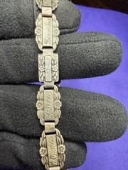 VTG WWII Sterling Silver Forget-Me-Not Engraved Family Link Bracelet 1945 14.5g
