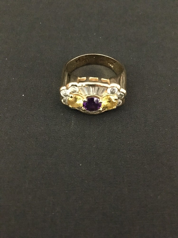 Ladies Vintage 925 Sterling Silver Gold-Tone Multi-Stone Ring – Size 10