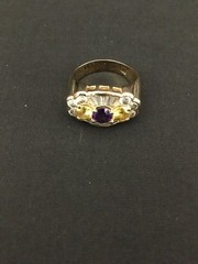 Ladies Vintage 925 Sterling Silver Gold-Tone Multi-Stone Ring – Size 10