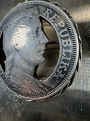 Latvia 1931 5 Lati Silver Coin Brooch Cutout Jewelry 24.4g Handmade