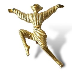 Gold Tone Dancer Brooch Mid Century Russian Ballet Ballerina Pin Vintage MCM