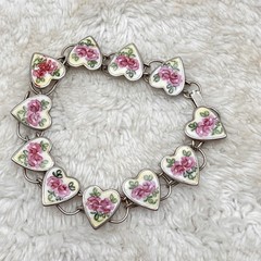 Vintage Sweetheart Bracelet Sterling Painted Heart Bliss Brothers Fits 7″ Wrist