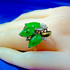 EARTH MINED Jadeite JADE Antique DIAMOND Ring Art Deco SOLID 14K GOLD Statement
