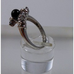 Vintage 90s Black Onyx Bead Bypass Ring 925 Sterling Silver CZ Size 8 15mm Wide
