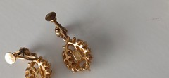 WOW Vintage Faux Pearl Pink Fire Opal Rhineston Brooch Pin & Screwback Earrings
