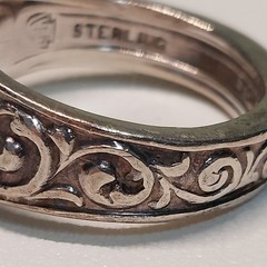 Sz 9.5 VTG Sterling Silver Floral Scroll Band Ring Signed TON & DESIGNER 9.9g