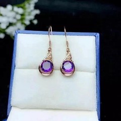Art Deco Style Lab-Created Amethyst & Diamond Birthday Gift 14k Gold FN Earrings