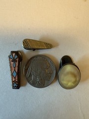 3 Antique Victorian Lingerie Clamp Clips / DECO ENAMELED / MOTHER OF PEARL