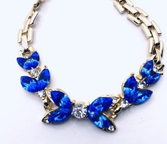 Rare Vintage Cobalt Sky Blue Crystal 4 Piece Necklace Bracelet Ring Earrings E2