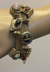 Victorian Revival Bracelet Mesh Jeweled Slide Charms Faux Gems Bold Statement