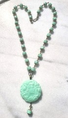 VINTAGE ART NOUVEAU LADY CAMEO URANIUM PENDANT GLASS BEAD NECKLACE SET OOAK GLOW