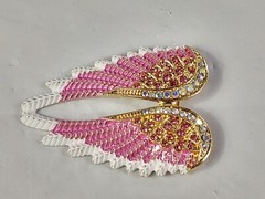 Beautiful Angel Wings Brooch Pendant Iridescent Rhinestones Gold Tone White Pink