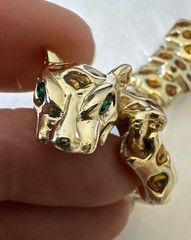 VTG Articulated Leopard Shoulder Brooch Gold Tone Amber Enamel Big Cat Pin 1980s