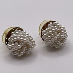 Earrings Vintage Faux Pearl Plastic White Metal Gold Tone Pierced Stud Jewelry