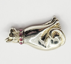 Cat Kitty Sit Pretty Pink Rhinestone Collar Jezlaine Sterling 925 Vtg Brooch Pin