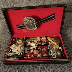 Swank Jewelry Case Filled With Jewelry Cufflinks Ring Pins Coin Watch Misc Junk
