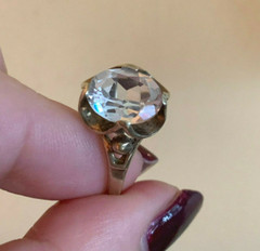 HUBERTUS VON SKAL VINTAGE 10K GOLD COLORLESS WHITE SPINEL FLOWER BUTTERCUP RING