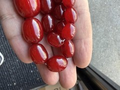 Wonderful Amber Cherry Bakelite Necklace 57 Grams (10 Beads Have No Marble)