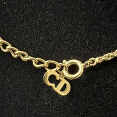 Vintage Christian Dior Gold Tone CD Logo Twisted Rope Pendant Necklace 16-18 In
