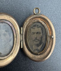 Antique Victorian Enamel Photo Locket Monogram Shield Pendant