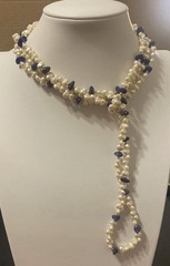 Vintage Necklace Rice Pearls And Lapis 70″ In Length Many Fashion Options